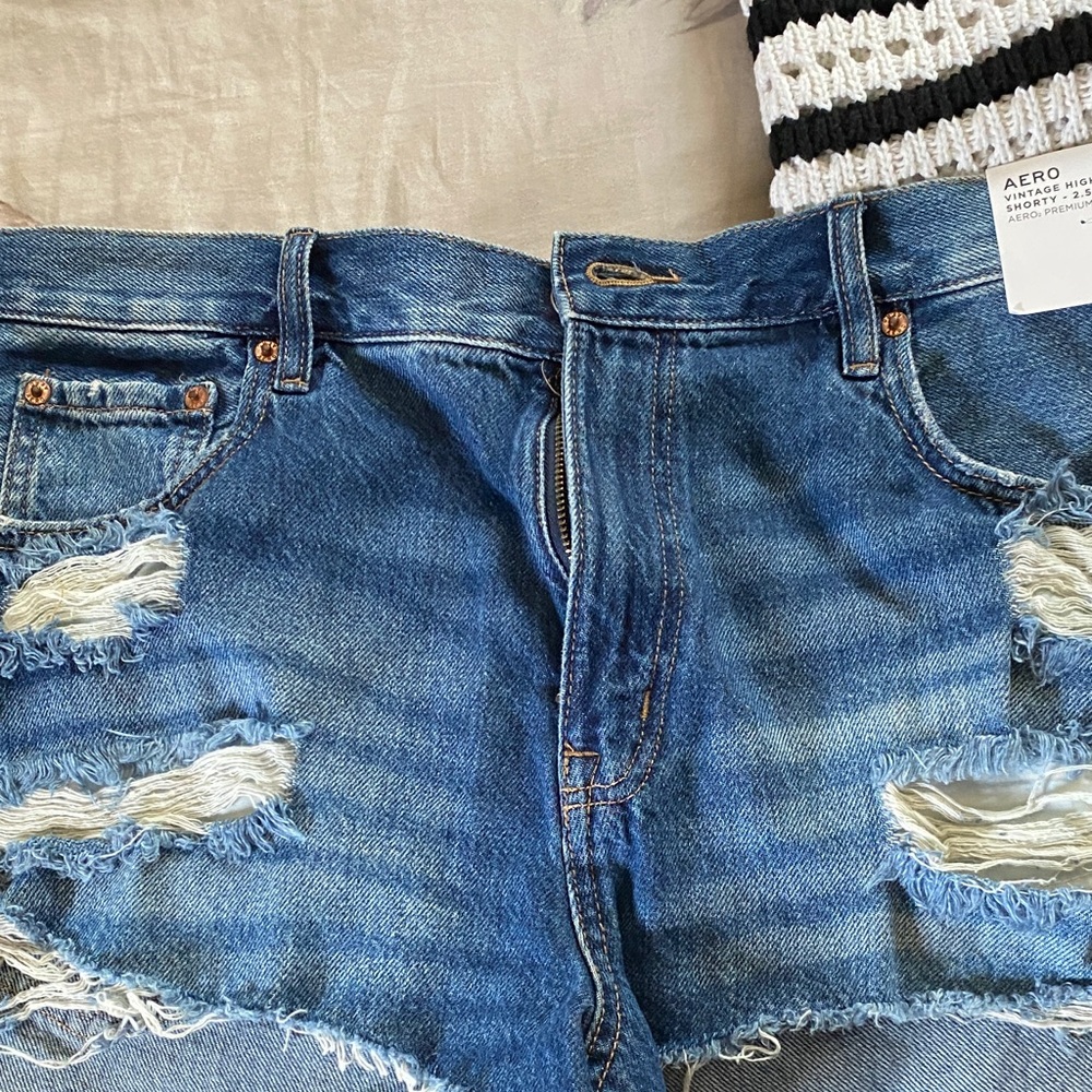 Aero Blue Distressed Jean Shorts